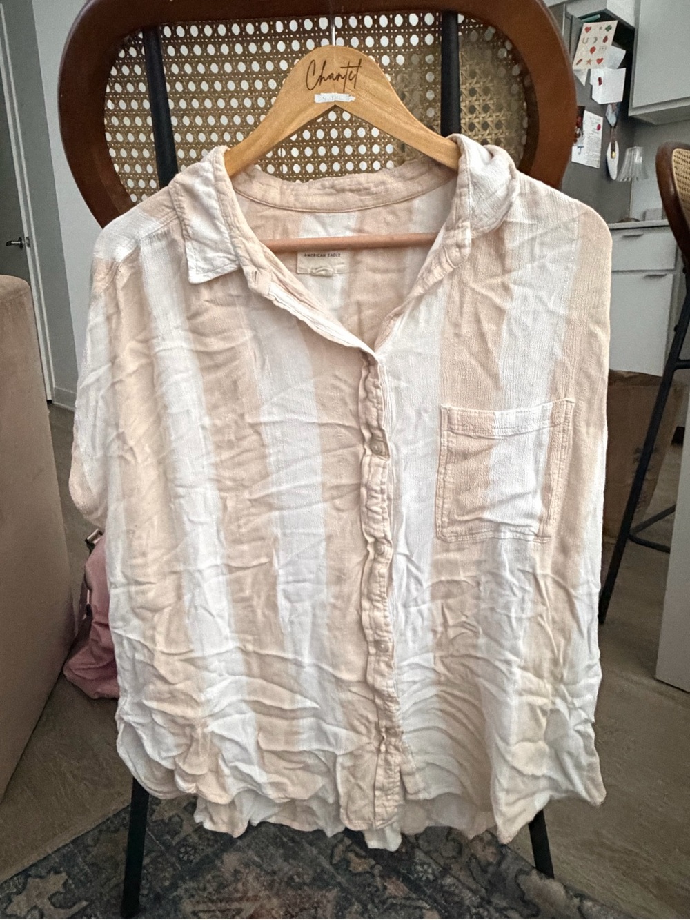 American Eagle Outfitters Cream Button-Down Women’s Shirt